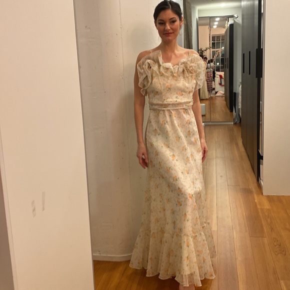 Vintage 1970 Bridesmaid Ruffle chiffon dress Gown - Picture 3 of 12